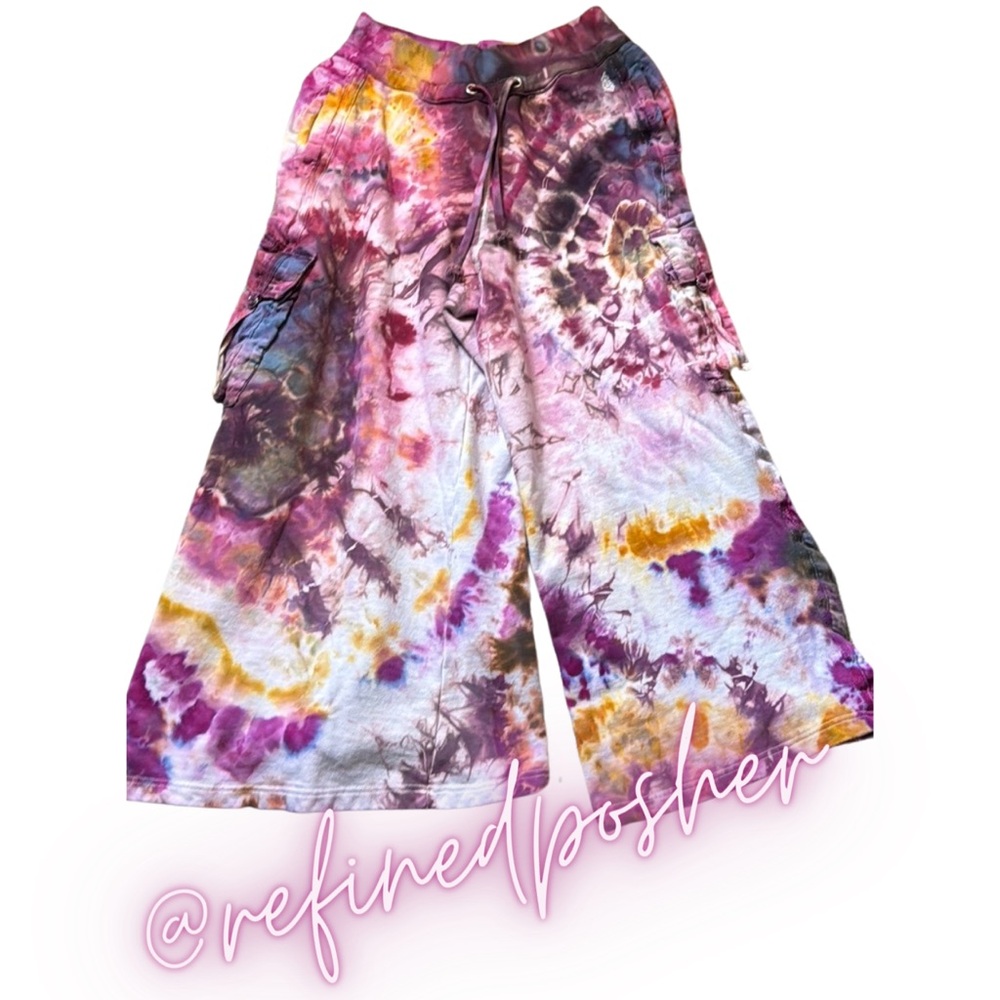 Free People Movement Playoff Wide Leg Cargo Pants size Small NEW White Tie Dye - Picture 2 of 6